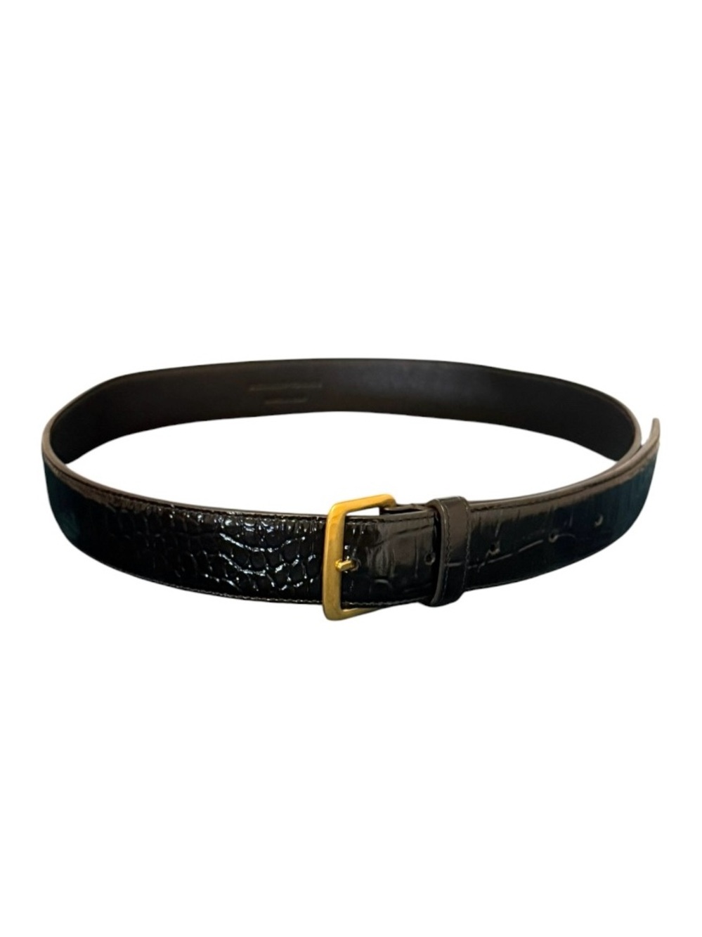 Saint Laurent Black Croc-Embossed Leather Belt Size 75cm (Small) NWOT